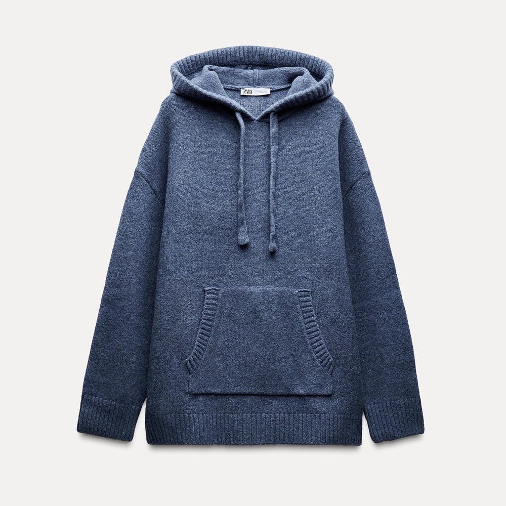 *LAST ONE* ZARA Oversized Hooded Knit Sweater Tunic Size XS/S  M/L Blue Marl NEW